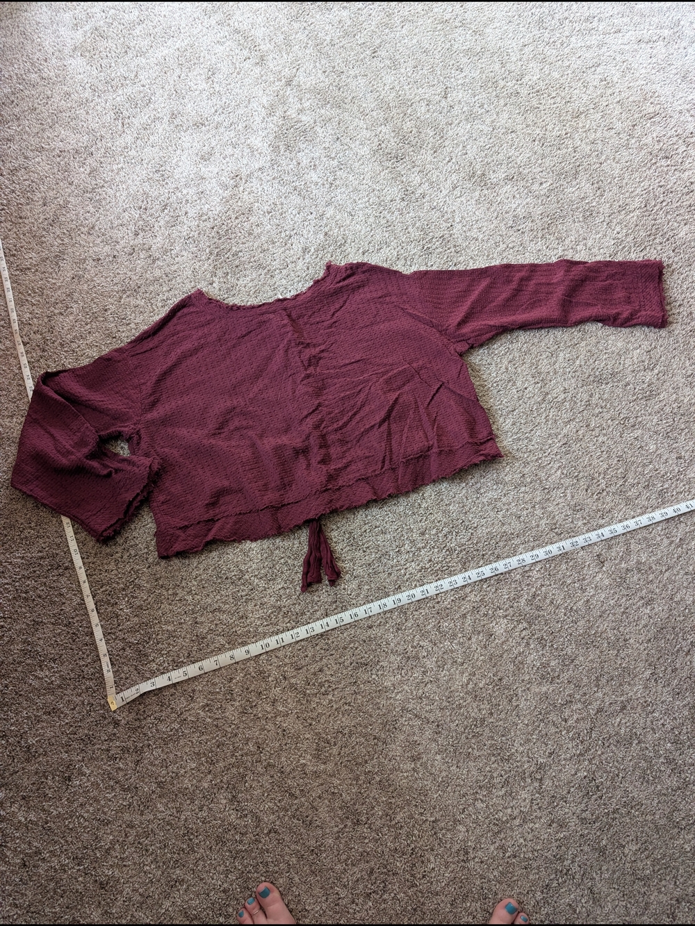 Free People Maroon Tie-Hem Long Sleeve Crop Top